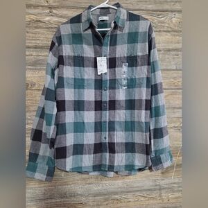 Men's Green and Gray Plaid Shirt